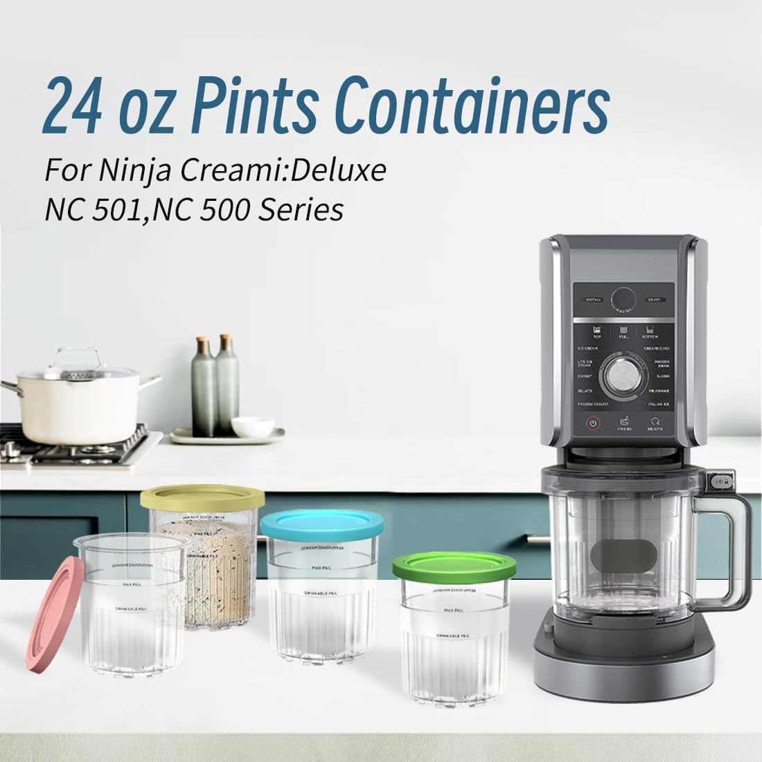 Ice Cream Pints Containers And Lids, Compatible With Ninja NC500, NC501 Series