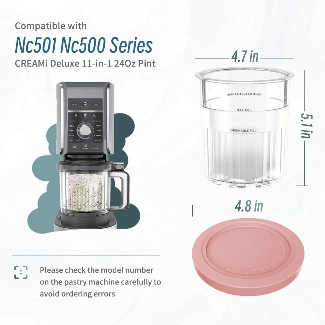 2Pcs Ice Cream Pints Containers And Lids, Compatible With Ninja NC500, NC501 Series
