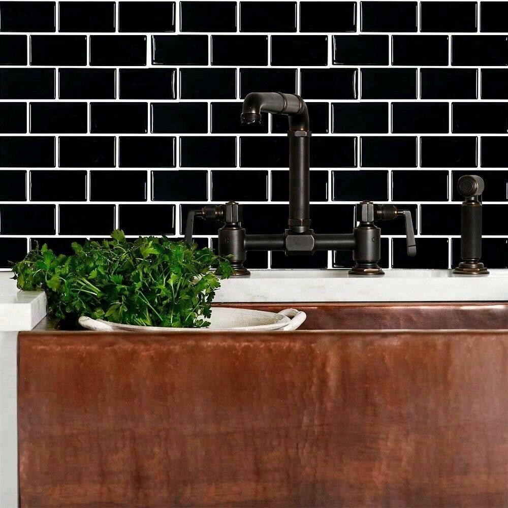 2pcs Kitchen Stick on Tile Stickers Bathroom 3D Mosaic Self Adhesive Wall Tiles