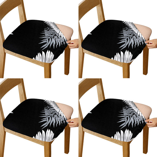4Pcs Stretch Printed Chair Covers-Feather Leaf Black