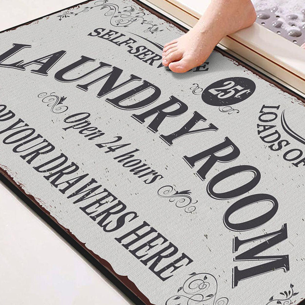 Farmhouse Laundry Room Rug Non Slip Waterproof Laundry Floor Mat-White