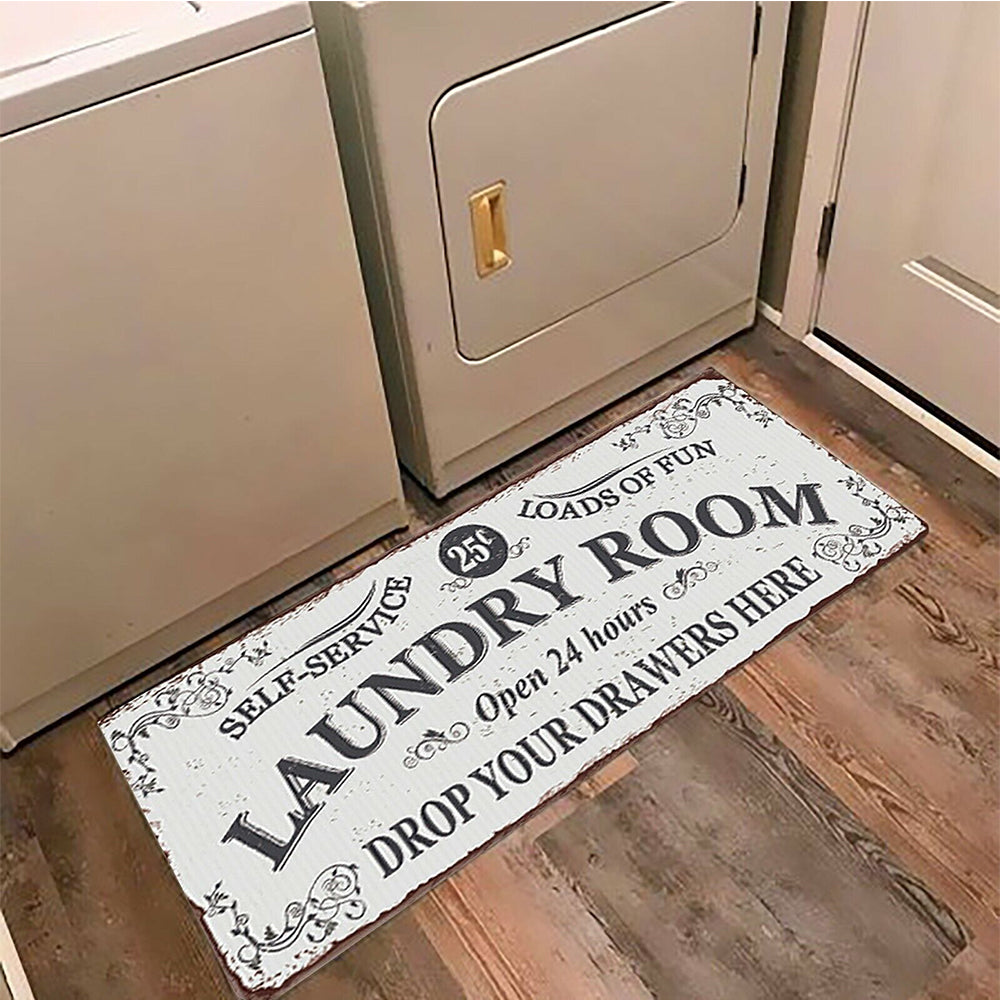Farmhouse Laundry Room Rug Non Slip Waterproof Laundry Floor Mat-White