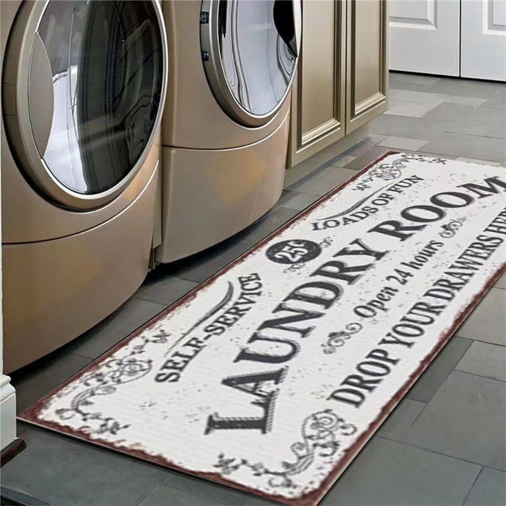 Farmhouse Laundry Room Rug Non Slip Waterproof Laundry Floor Mat-White