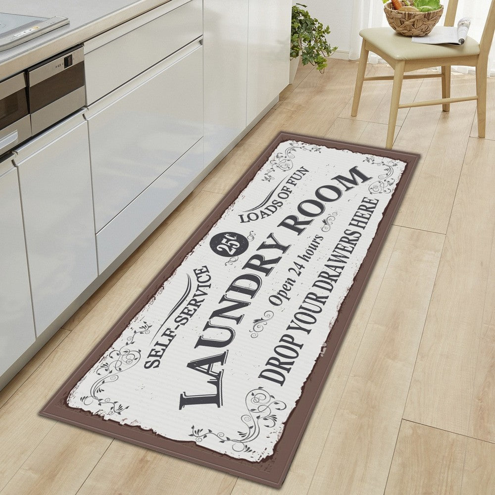 Farmhouse Laundry Room Rug Non Slip Waterproof Laundry Floor Mat-White