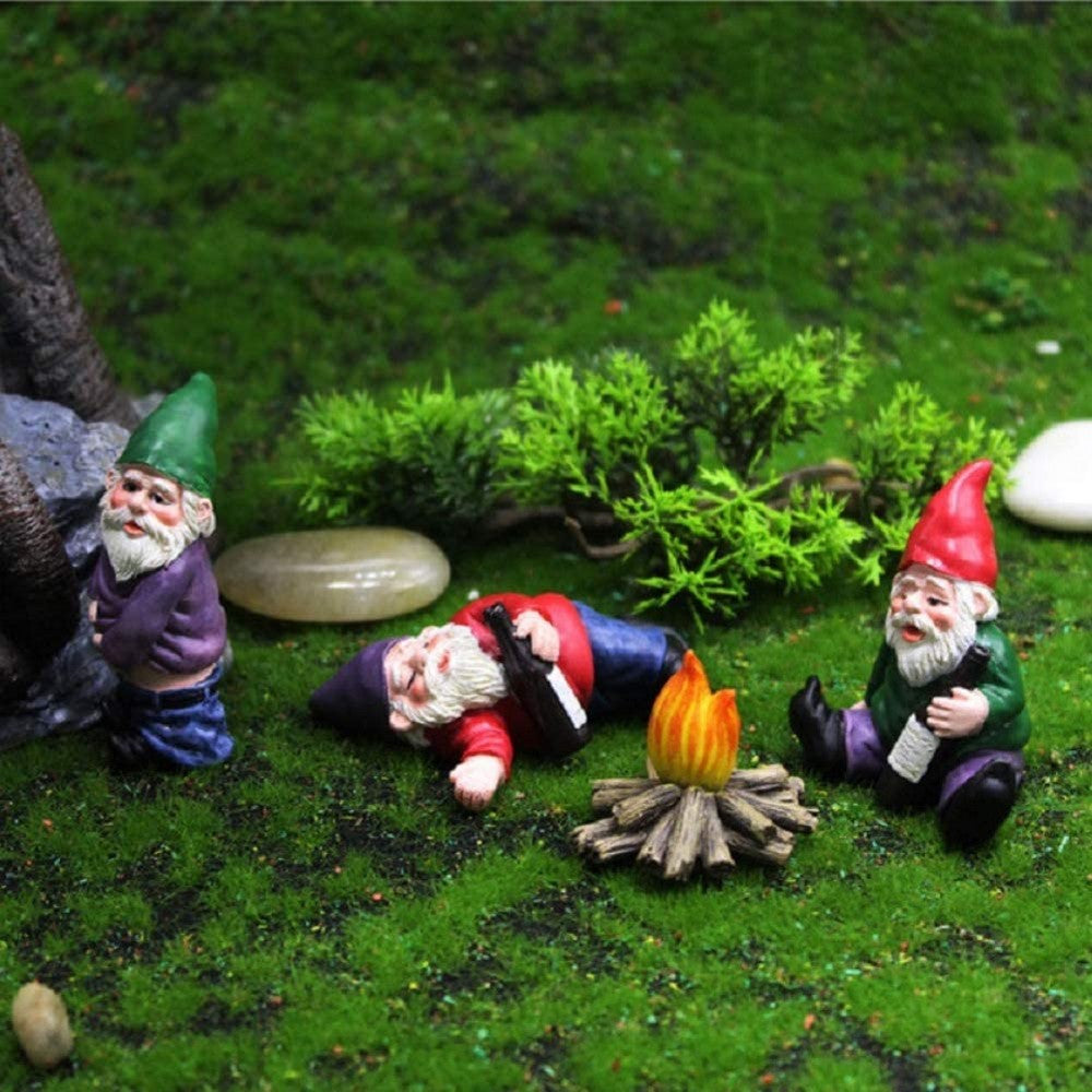 4Pcs Mini Drunk Dwarf Resin Gnomes Statues Garden Decor