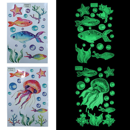 2Pcs Glow in The Dark Ocean Fish Wall Stickers