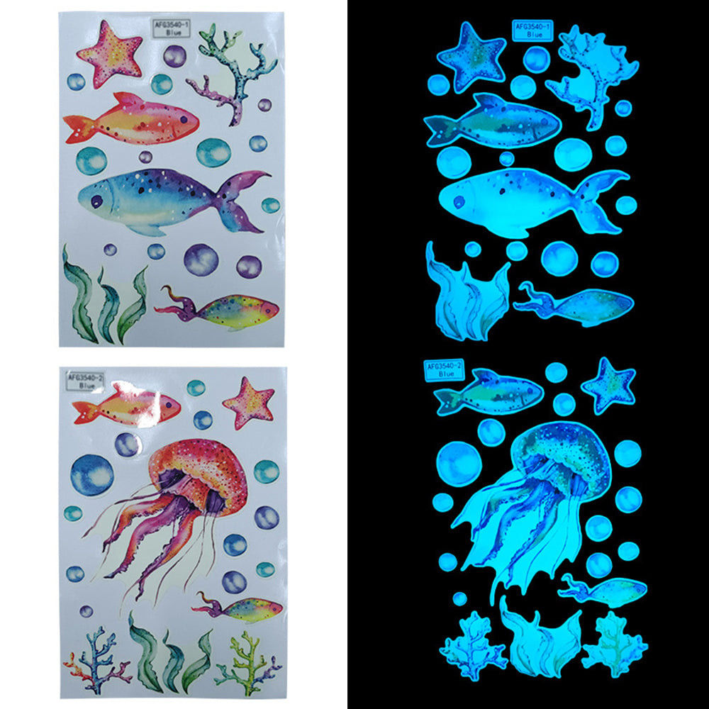 2Pcs Glow in The Dark Ocean Fish Wall Stickers