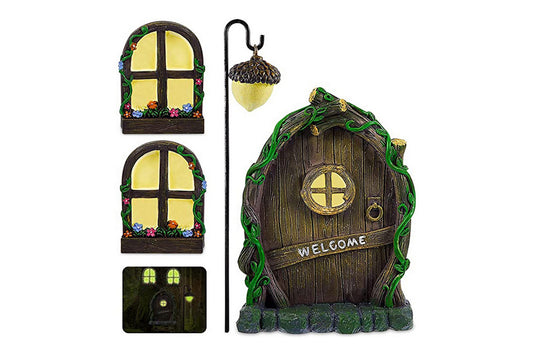 Glow in The Dark Fairy Door and Windows Wall Trees Sculpture Yard Art Decor