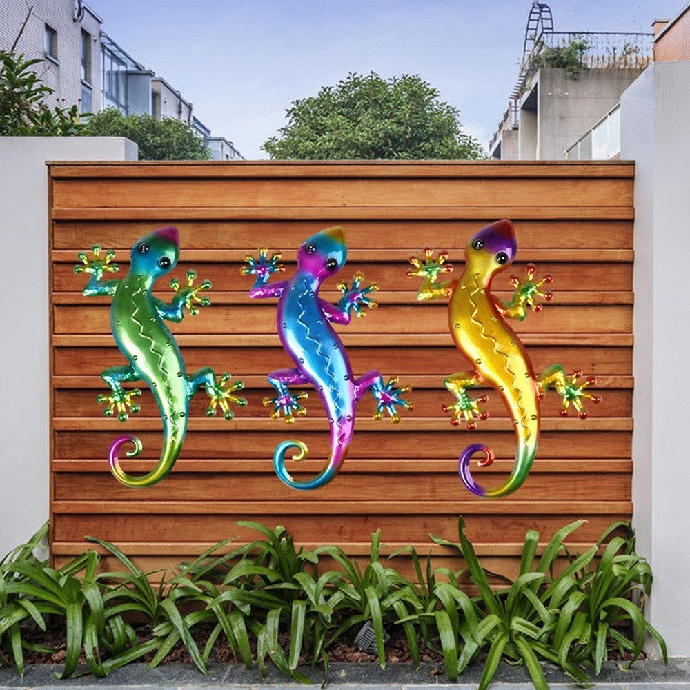 3Pcs Vivid Fake Lizard Metal Wall Hanging Wall Sculpture