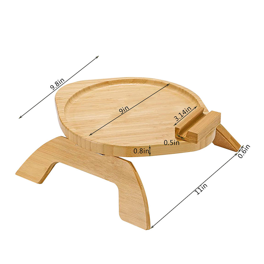 Bamboo Foldable Clip-on Sofa Armrest Tray with Phone Holder Round