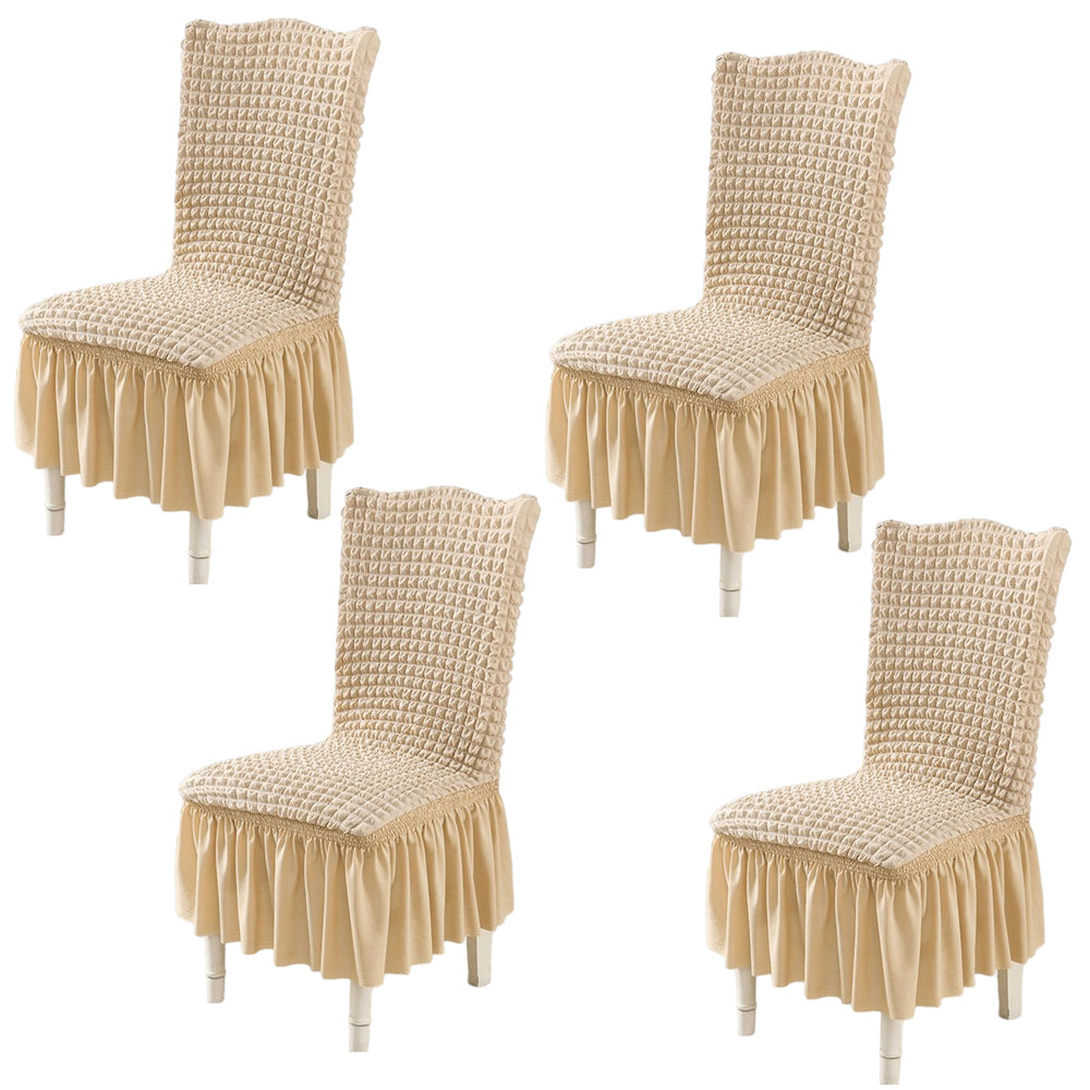 4Pcs Soft Seersucker Fabric Removable Chair Covers with Lace Skirt