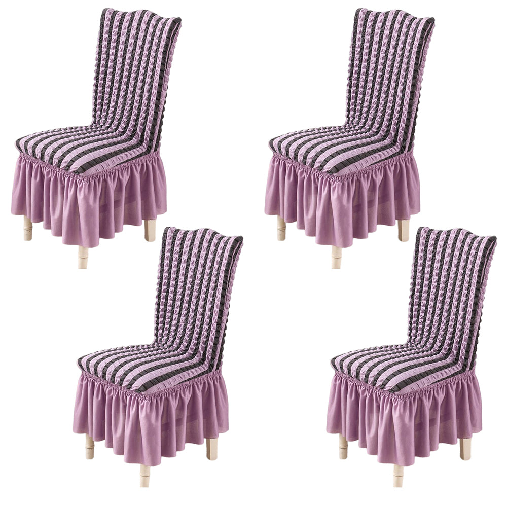 4Pcs Soft Seersucker Fabric Removable Chair Covers with Lace Skirt