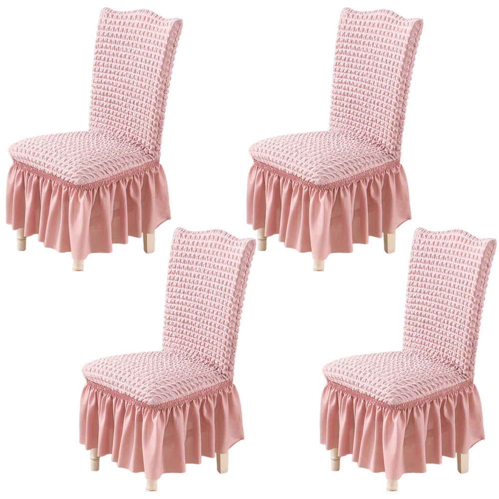 4Pcs Soft Seersucker Fabric Removable Chair Covers with Lace Skirt