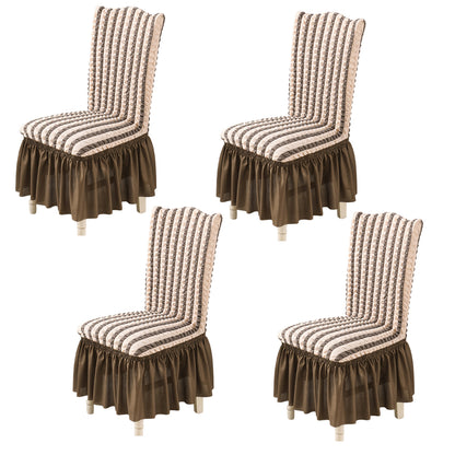 4Pcs Soft Seersucker Fabric Removable Chair Covers with Lace Skirt