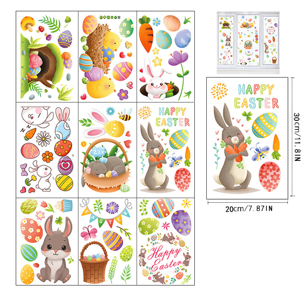 Double-Sided Printed Easter Window Cling Stickers-9 Sheets Grey Rabbits