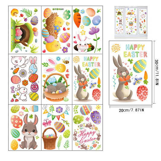 Double-Sided Printed Easter Window Cling Stickers-9 Sheets Grey Rabbits