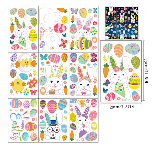 Double-Sided Printed Easter Window Cling Stickers-9 Sheets Multicolour Rabbits