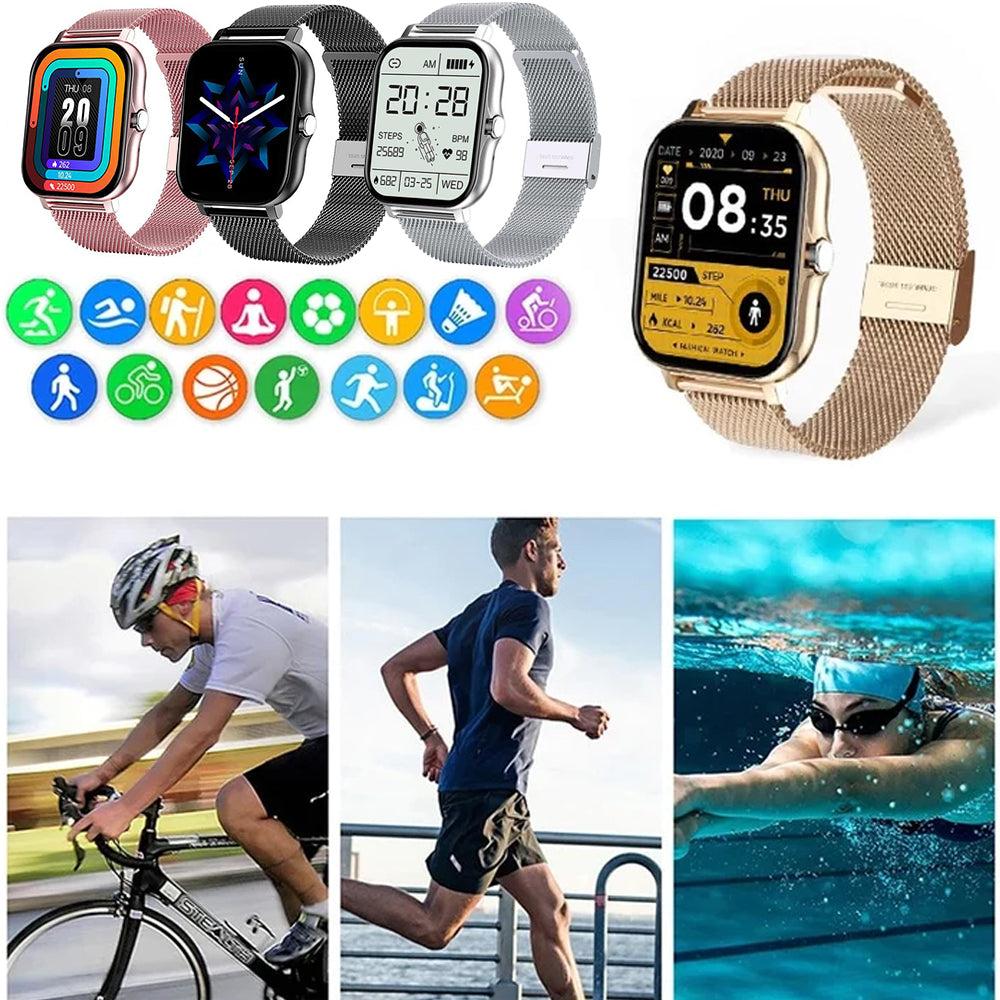 Heart Rate Monitoring Sports Bluetooth Smart Watch with 1 Steel Strap and 1 Silicone Strap