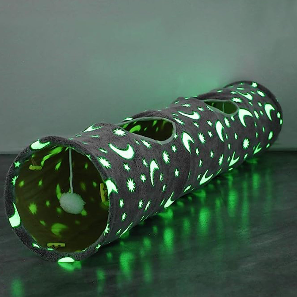 Pet Cat Collapsible Self-Luminous Tunnel Toy with Plush Ball for Small Animals Pets