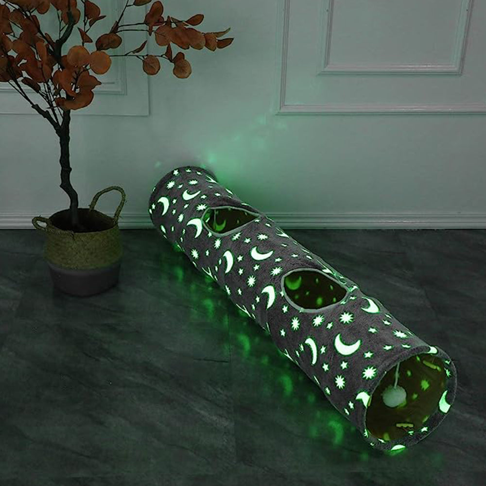 Pet Cat Collapsible Self-Luminous Tunnel Toy with Plush Ball for Small Animals Pets