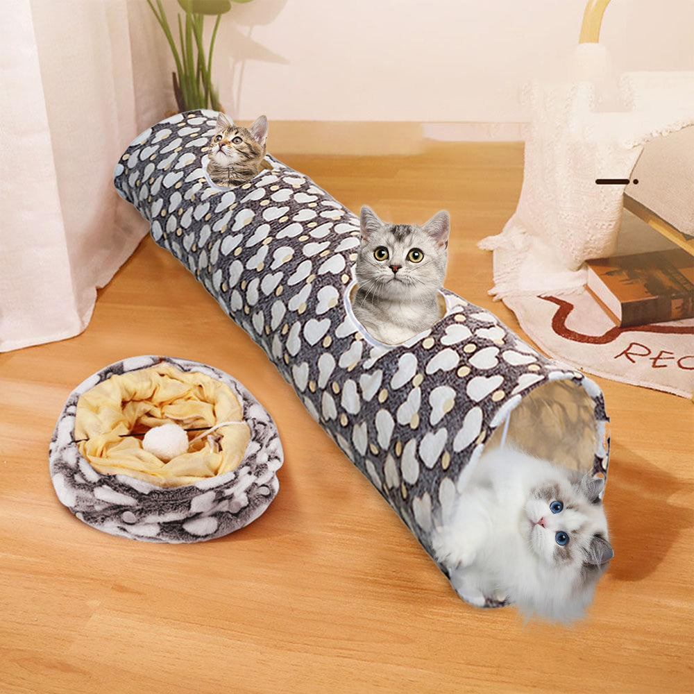 Pet Cat Collapsible Self-Luminous Tunnel Toy with Plush Ball for Small Animals Pets