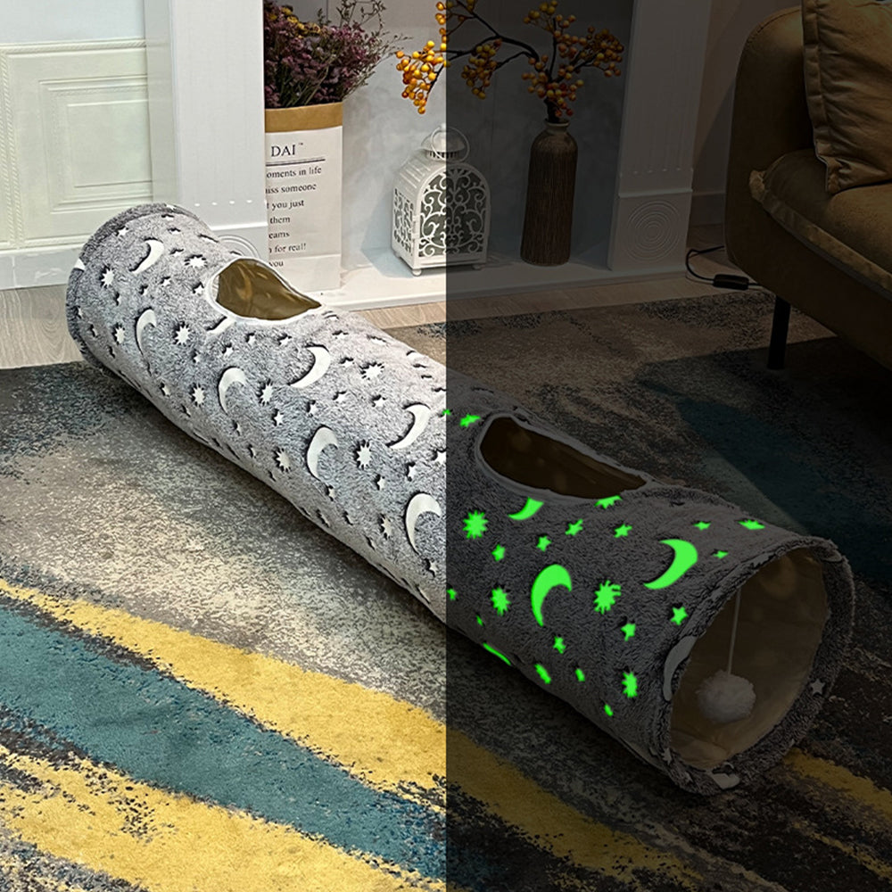 Pet Cat Collapsible Self-Luminous Tunnel Toy with Plush Ball for Small Animals Pets