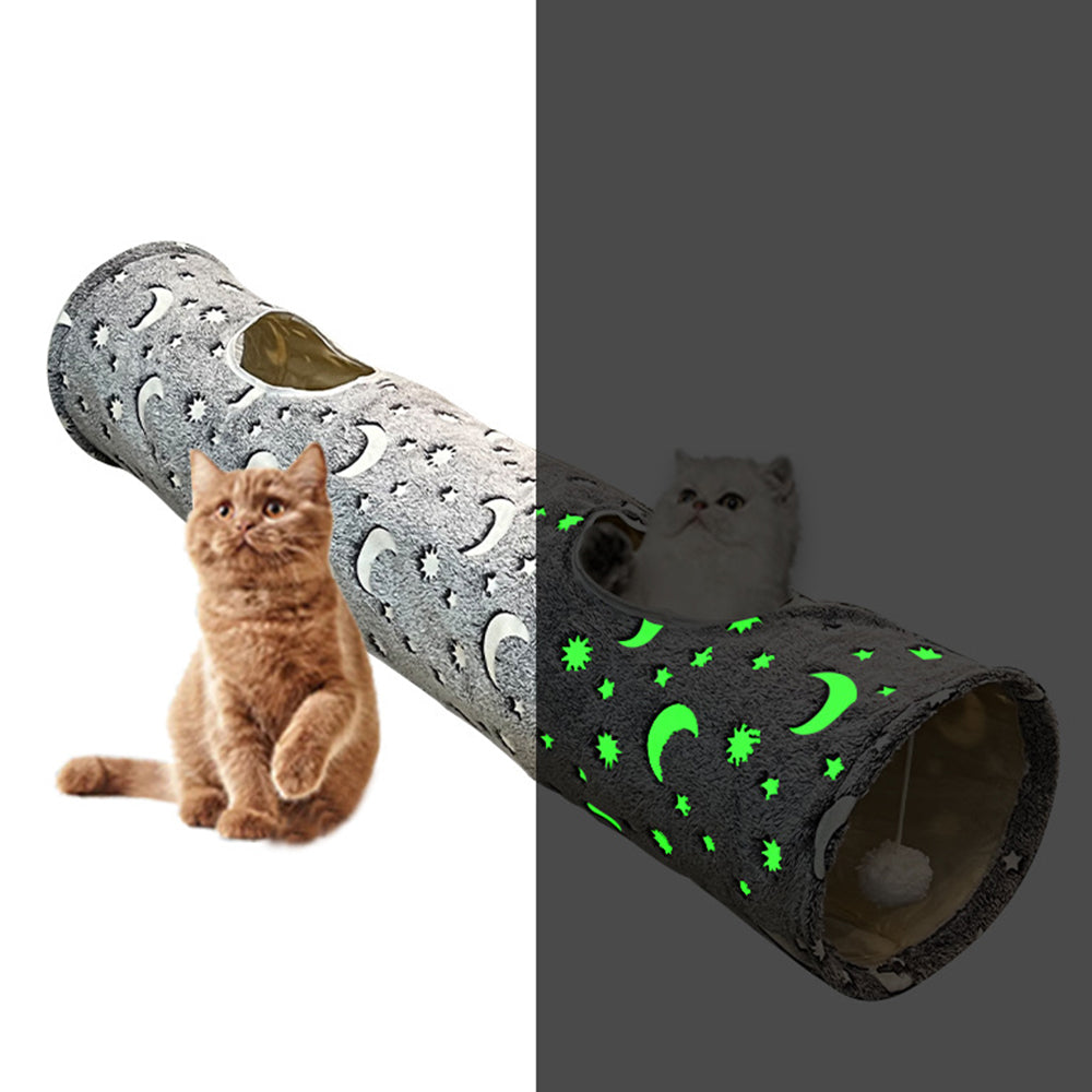 Pet Cat Collapsible Self-Luminous Tunnel Toy with Plush Ball for Small Animals Pets