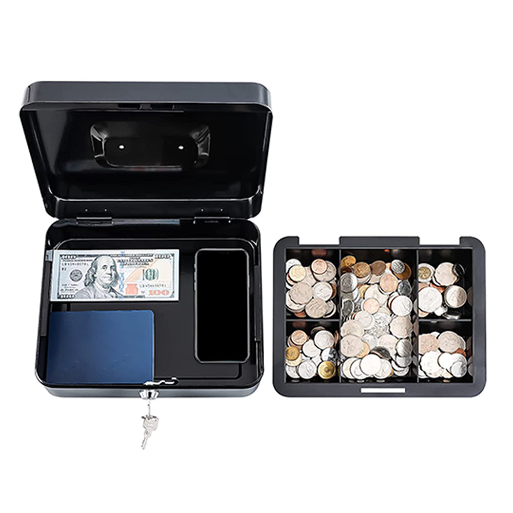 Lockable Cash Box Deposit Slot Petty Cash Money Box Security-Key