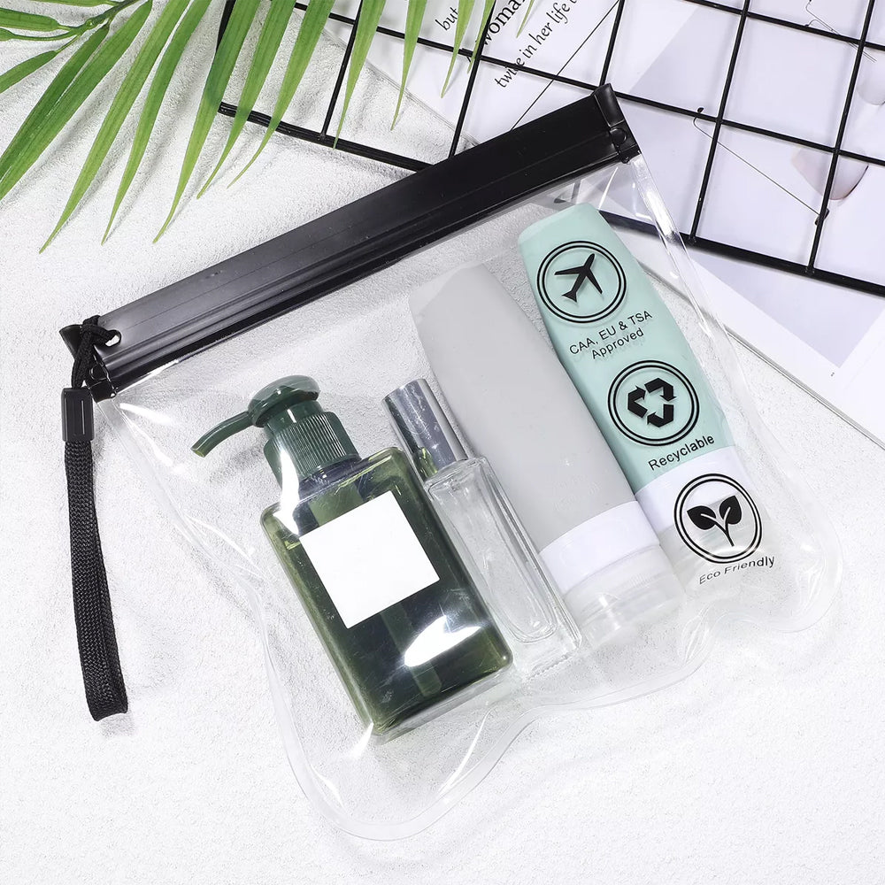 4Pcs Carry-On Clear Leakproof Bag Toiletry Bag With Drawstring