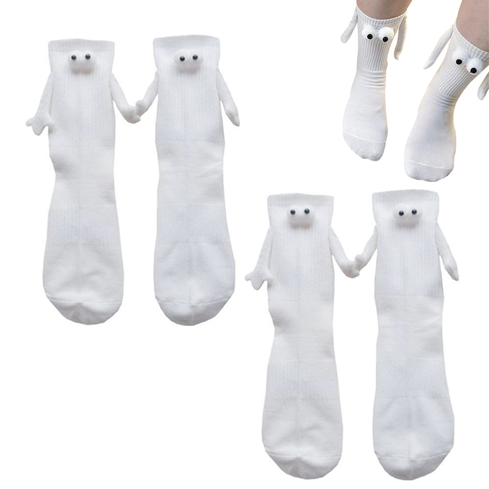 2Pairs Funny Suction 3D Doll Couple Holding Hands Socks for Women Men
