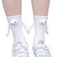2Pairs Funny Suction 3D Doll Couple Holding Hands Socks for Women Men-Black and White
