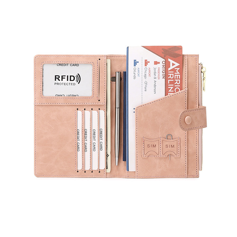 RFID Passport and Card Holder Travel Wallet with Zipper for Women Men