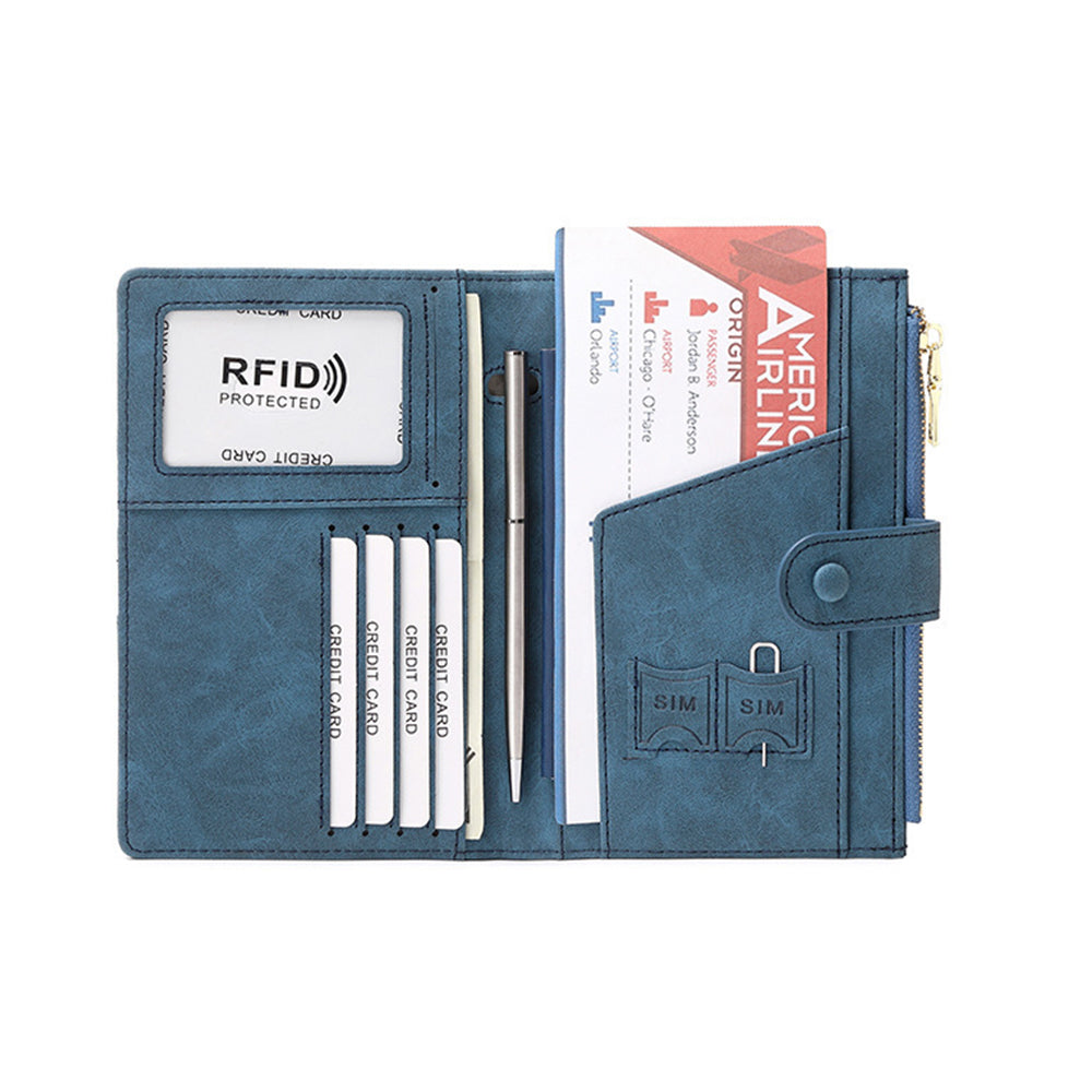 RFID Passport and Card Holder Travel Wallet with Zipper for Women Men
