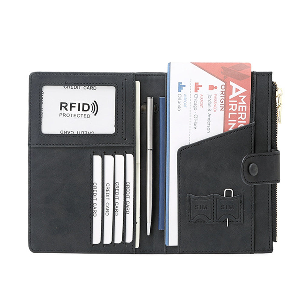 RFID Passport and Card Holder Travel Wallet with Zipper for Women Men