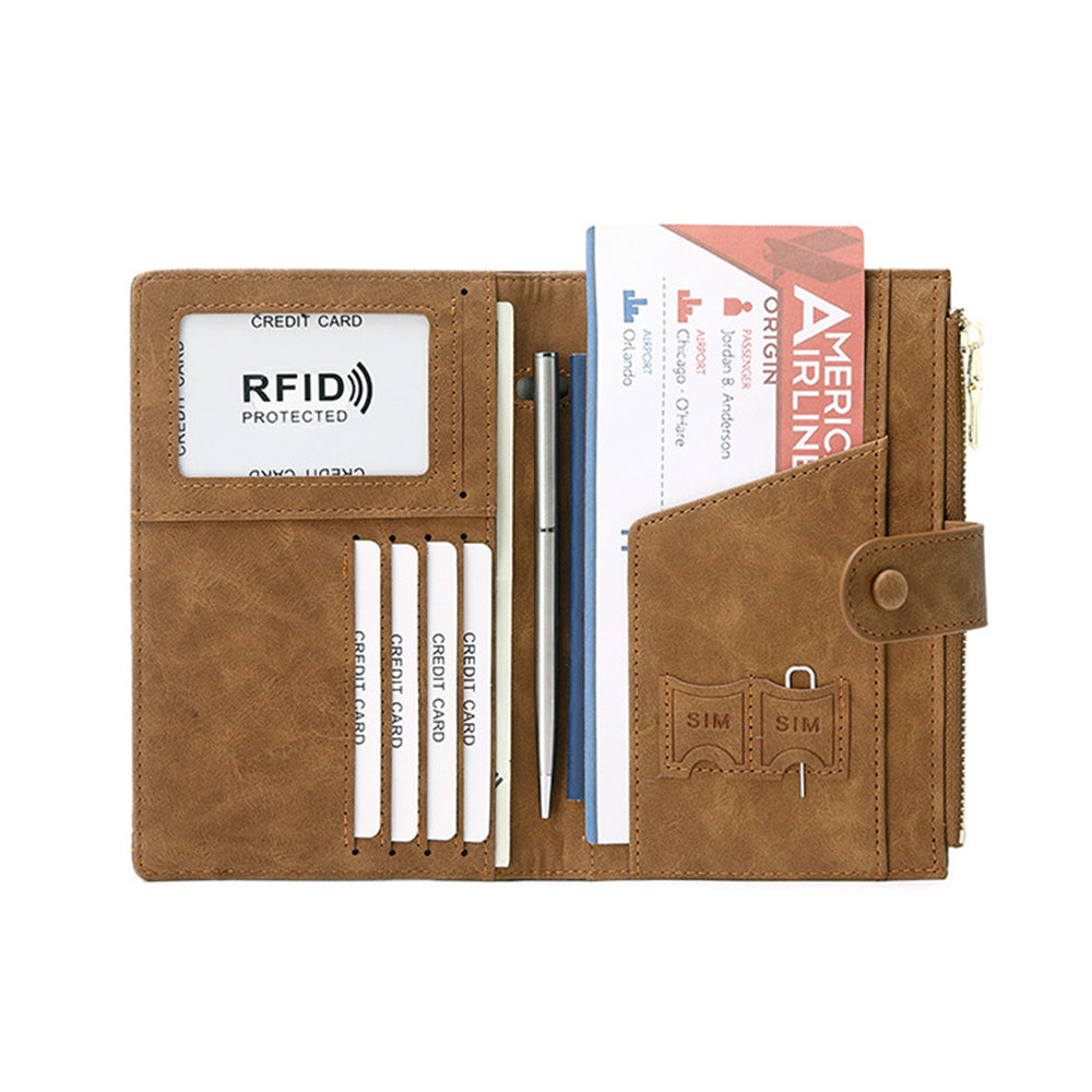 RFID Passport and Card Holder Travel Wallet with Zipper for Women Men