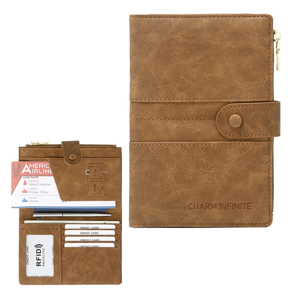 RFID Passport and Card Holder Travel Wallet with Zipper for Women Men