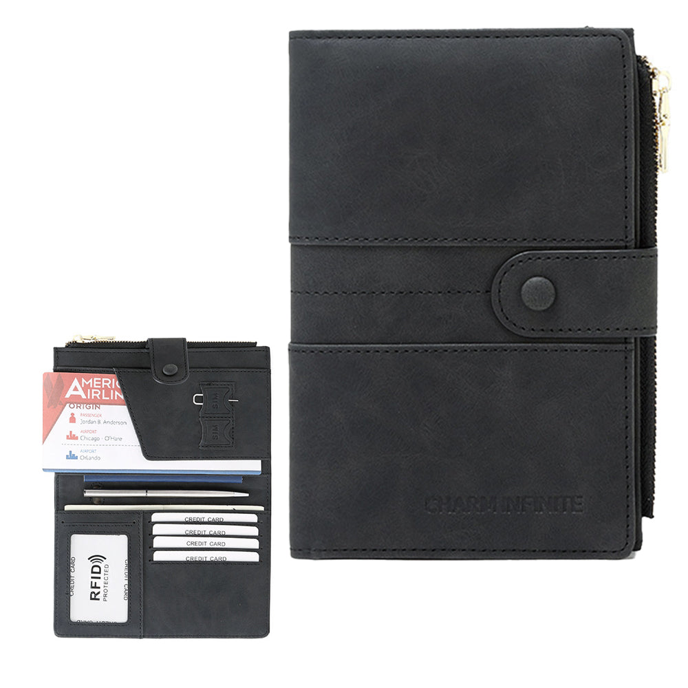 RFID Passport and Card Holder Travel Wallet with Zipper for Women Men