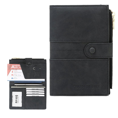 RFID Passport and Card Holder Travel Wallet with Zipper for Women Men