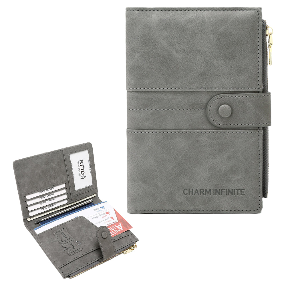 RFID Passport and Card Holder Travel Wallet with Zipper for Women Men