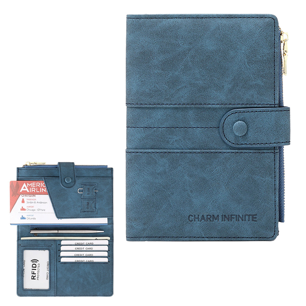 RFID Passport and Card Holder Travel Wallet with Zipper for Women Men