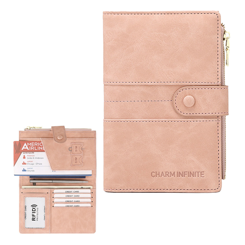 RFID Passport and Card Holder Travel Wallet with Zipper for Women Men