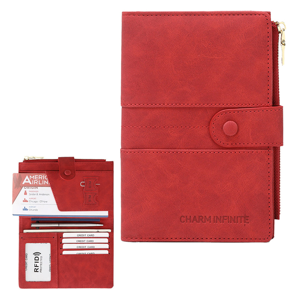 RFID Passport and Card Holder Travel Wallet with Zipper for Women Men