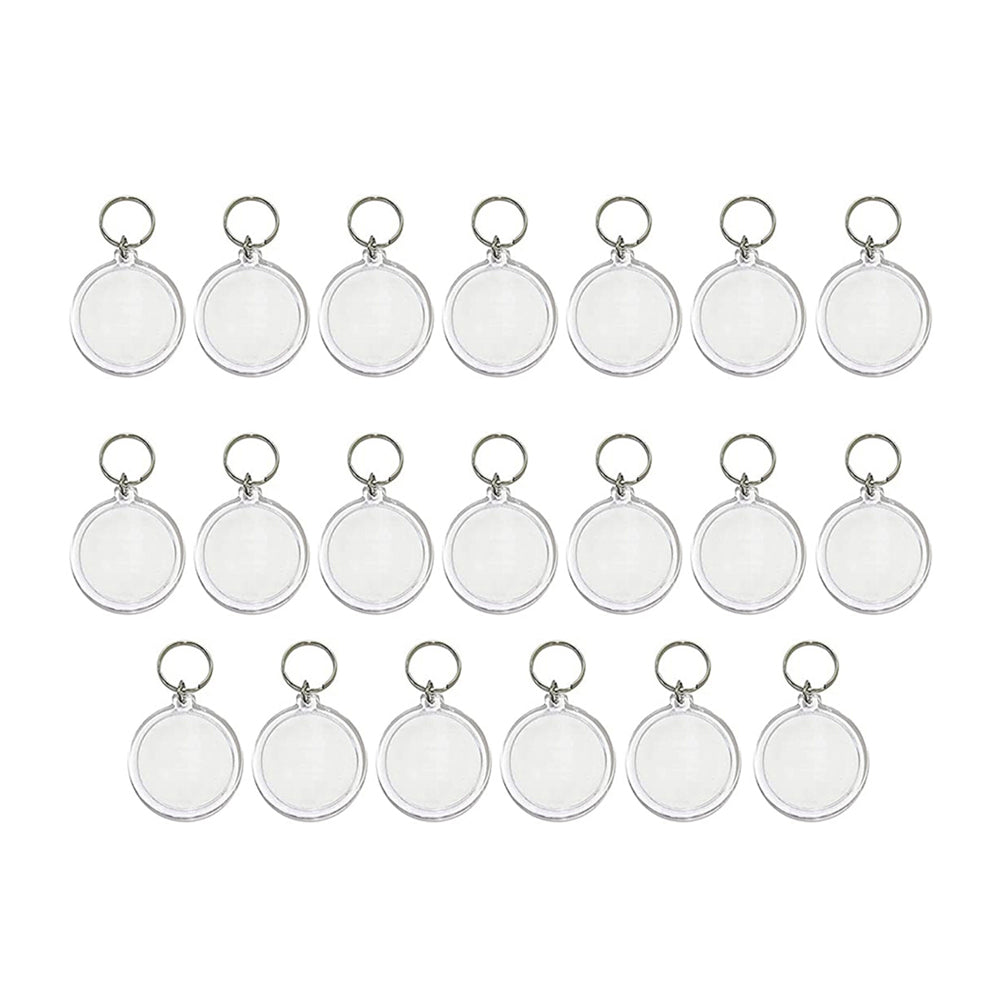 20Pcs Round Clear Acrylic Photo Keyring DIY Blank Picture Frame Key Chain