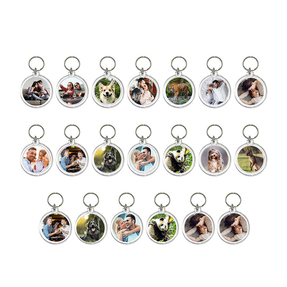 20Pcs Round Clear Acrylic Photo Keyring DIY Blank Picture Frame Key Chain