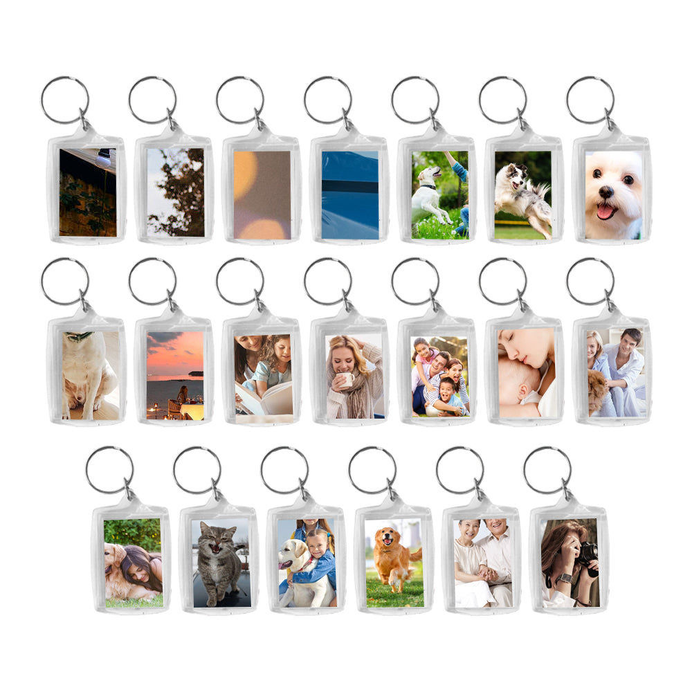 20Pcs Rectangle Clear Acrylic Photo Keyring DIY Blank Picture Frame Key Chain