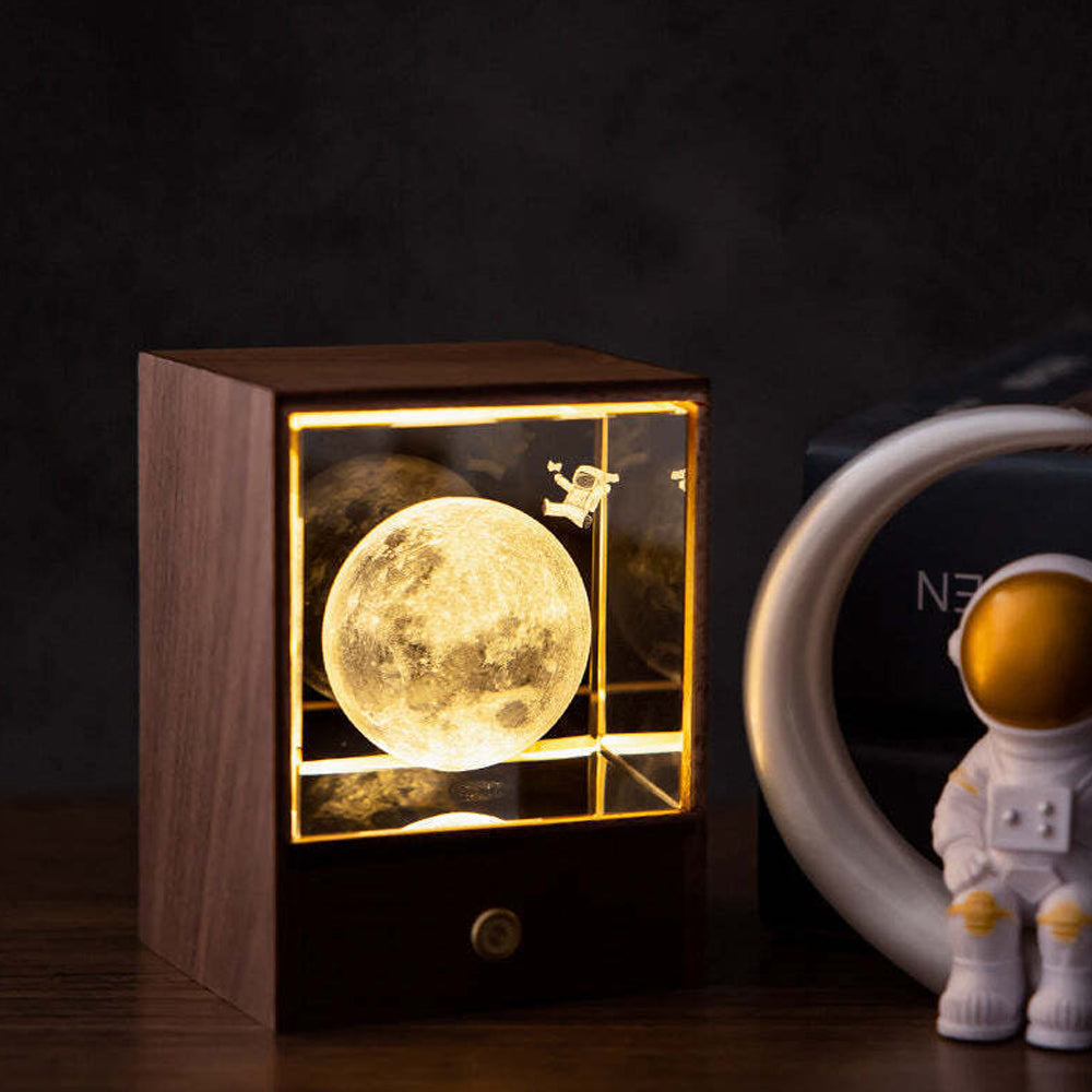 3D Glass LED Night Table Lamp-Astronauts on the Moon