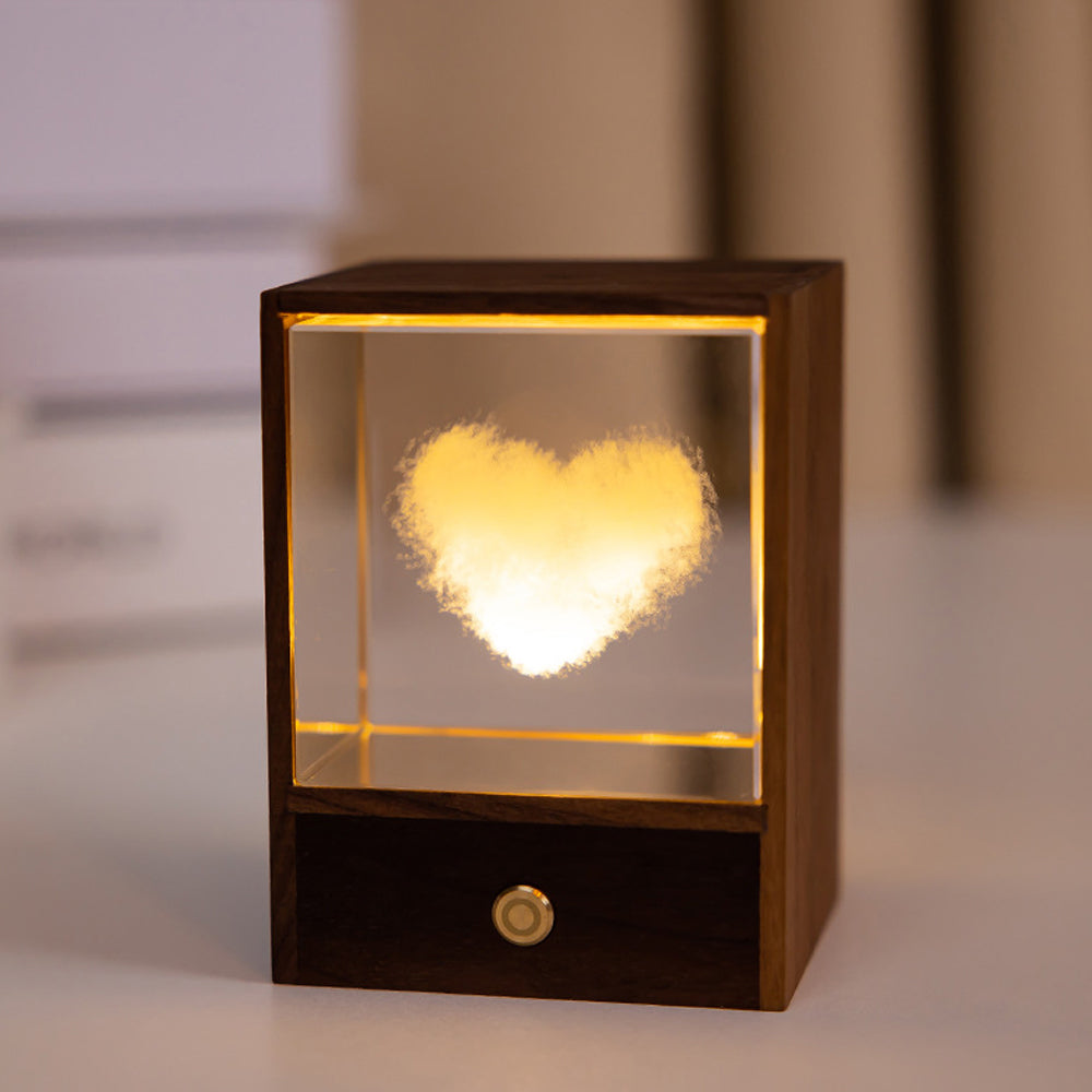3D Glass LED Night Table Lamp-Heart