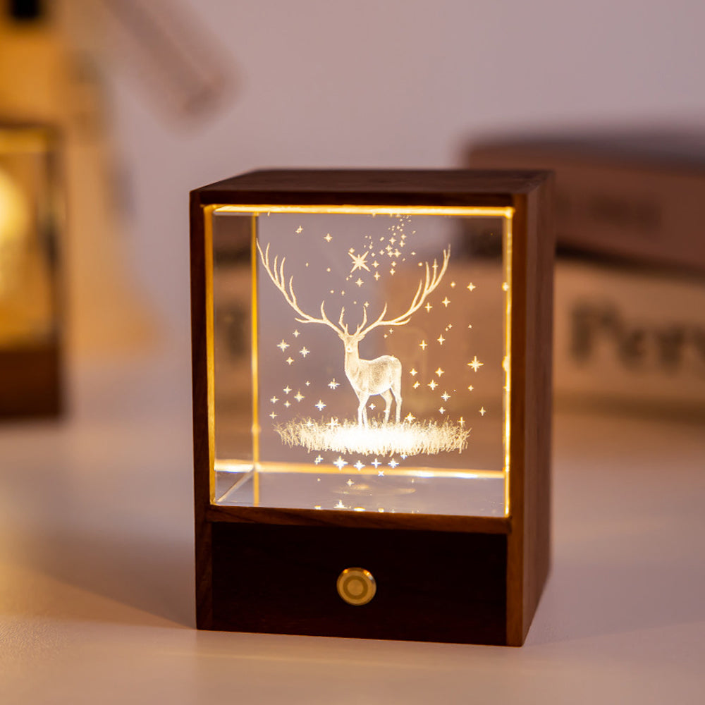 3D Glass LED Night Light Table Lamp Home Decorative Ornament Christmas Gift-Elk