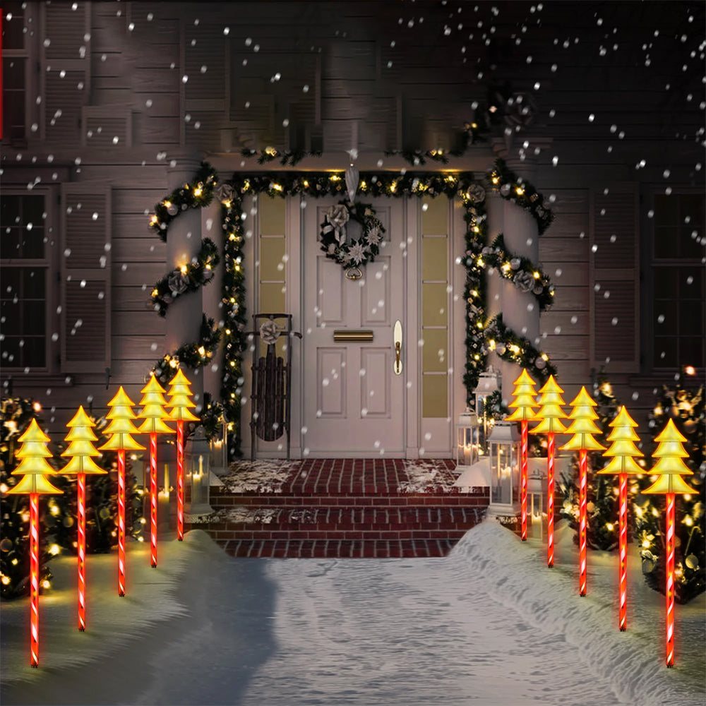 5 Pack 25 LEDs Christmas Warm White Candy Cane Solar Stakes Lights-Christmas Tree