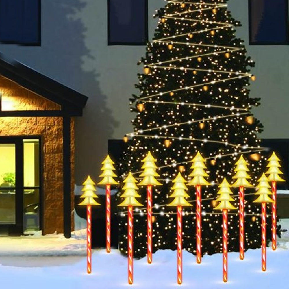 5 Pack 25 LEDs Christmas Warm White Candy Cane Solar Stakes Lights-Christmas Tree